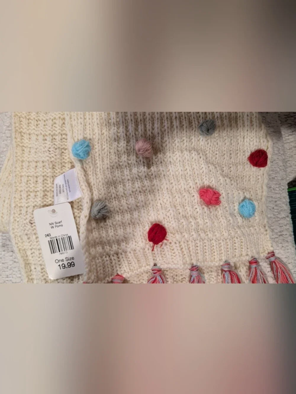 3/$30 💜Cream Knit Scarf with Colorful Pom Dots
